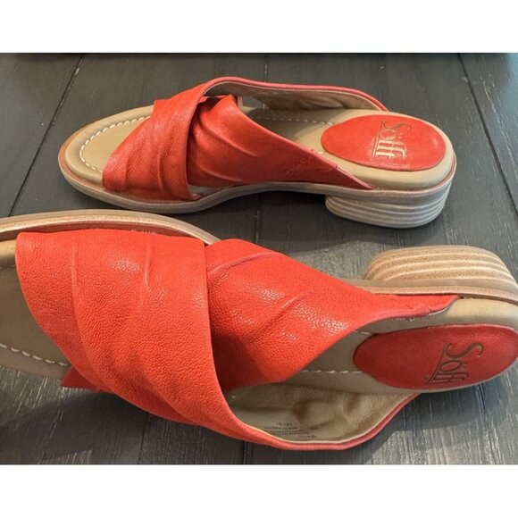 Sofft Fallon Size 7 Leather Slide Sandals Red Coral - Picture 4 of 13